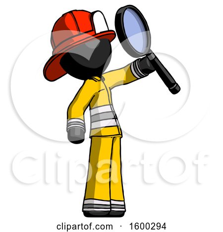 Black Firefighter Fireman Man Inspecting with Large Magnifying Glass Facing up by Leo Blanchette