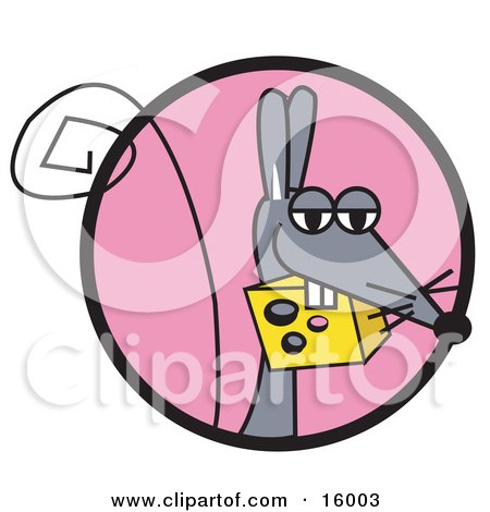 Cute Little Gray Mouse Stealing a Piece of Swiss Cheese Clipart Illustration by Andy Nortnik