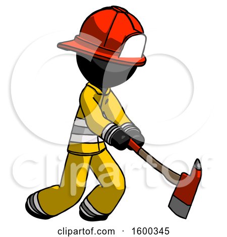 Black Firefighter Fireman Man Striking with a Red Firefighter's Ax by Leo Blanchette