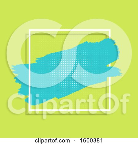 Clipart of a Blue Paint Streak with Halftone Dots in a Frame - Royalty Free Vector Illustration by KJ Pargeter