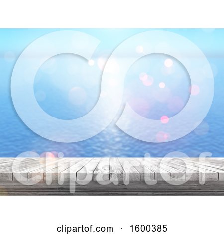 Clipart of a 3d Wood Surface and Ocean View - Royalty Free Illustration by KJ Pargeter