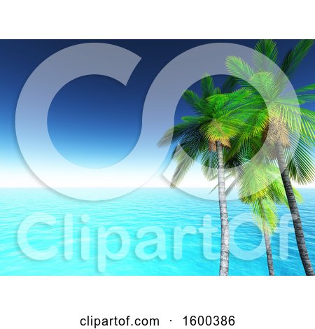 Clipart of a 3d Seascape with Palm Trees - Royalty Free Illustration by KJ Pargeter