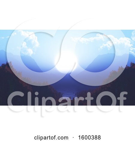 Clipart of a 3d Mountainous Landscape with the Sun - Royalty Free Illustration by KJ Pargeter