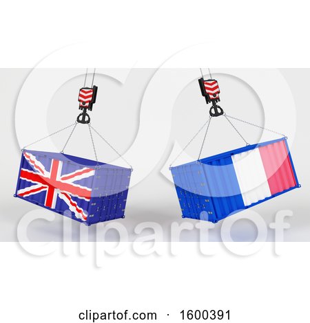 Clipart of 3d Hoisted Shipping Containers with British and French Flags - Royalty Free Illustration by KJ Pargeter
