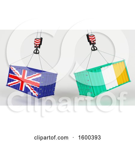 Clipart of 3d Hoisted Shipping Containers with British and Irish Flags - Royalty Free Illustration by KJ Pargeter
