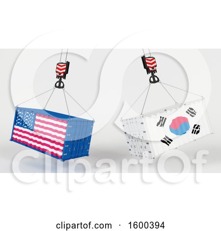 Clipart of 3d Hoisted Shipping Containers with American and South Korean Flags - Royalty Free Illustration by KJ Pargeter