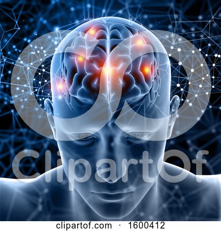 Clipart of a 3d Man with Visible Lit up Areas in His Brain - Royalty Free Illustration by KJ Pargeter