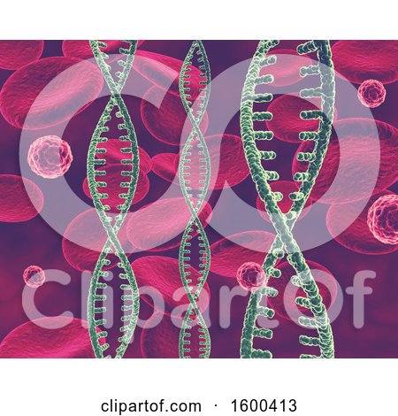 Clipart of a 3d Dna Strand and Cells Background - Royalty Free Illustration by KJ Pargeter