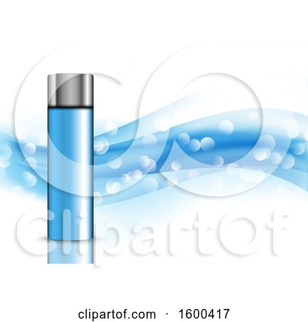 Clipart of a 3d Blue Cosmetic Perfume Bottle and Wave on White - Royalty Free Vector Illustration by KJ Pargeter
