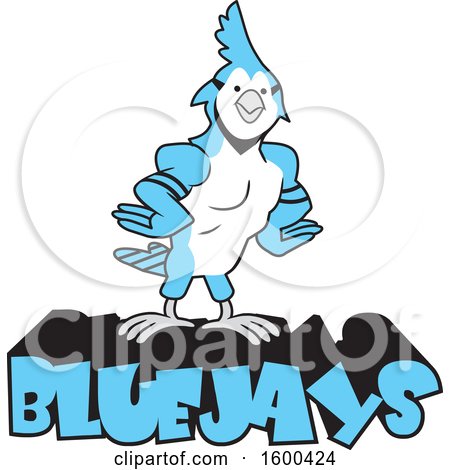 Clipart of a Bird School Mascot over Bluejays Text - Royalty Free Vector Illustration by Johnny Sajem