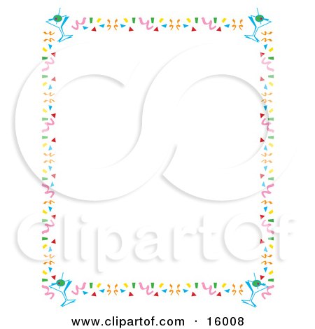 Stationery Border Of Confetti And Martini Glasses Clipart Illustration by Andy Nortnik