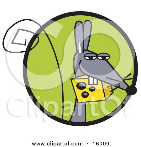 Gray Mouse Carrying Swiss Cheese In His Mouth Clipart Illustration by Andy Nortnik
