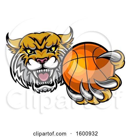 Clipart of a Tough Bobcat Lynx Monster Mascot Holding out a Baseball in One Clawed Paw - Royalty Free Vector Illustration by AtStockIllustration
