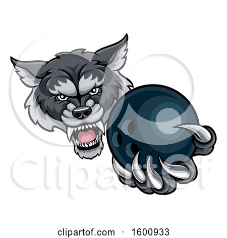 Clipart of a Tough Wolf Monster Mascot Holding out a Bowling Ball in One Clawed Paw - Royalty Free Vector Illustration by AtStockIllustration