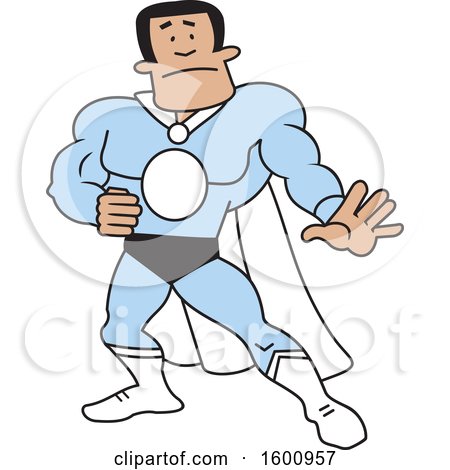 Clipart of a Cartoon Black Male Super Hero with a Blacnk Monogram - Royalty Free Vector Illustration by Johnny Sajem