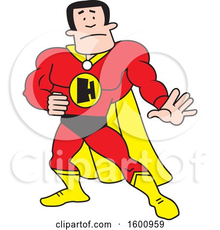 Clipart of a Cartoon White Male Super Hero with an H Monogram - Royalty Free Vector Illustration by Johnny Sajem