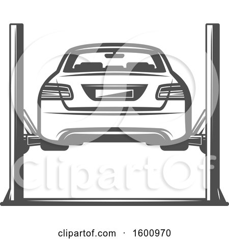 Clipart of a Rear View of a Car on a Lift - Royalty Free Vector Illustration by Vector Tradition SM