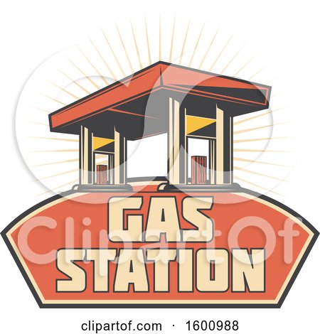 Clipart of a Gas Station over a Frame - Royalty Free Vector Illustration by Vector Tradition SM