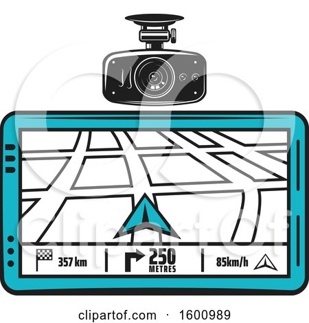Clipart of a Car Cam and Gps Map - Royalty Free Vector Illustration by Vector Tradition SM