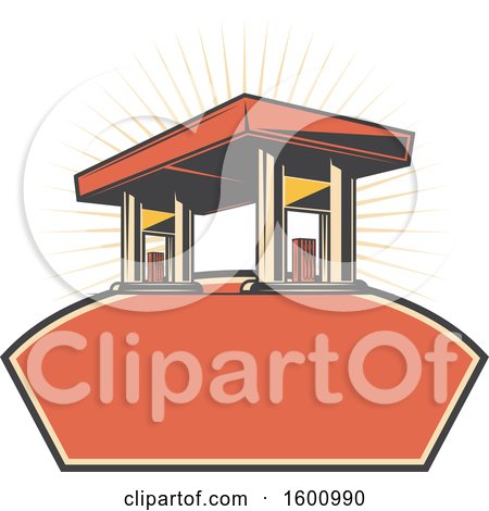 Clipart of a Gas Station over a Frame - Royalty Free Vector Illustration by Vector Tradition SM