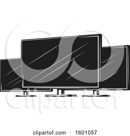 Clipart of Black and White Computer Monitors - Royalty Free Vector Illustration by Vector Tradition SM