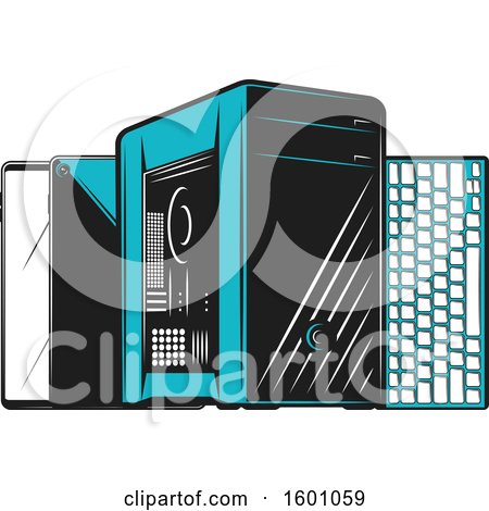 Clipart of a Computer Tower, Keyboard, and Tablets or Smart Phones - Royalty Free Vector Illustration by Vector Tradition SM