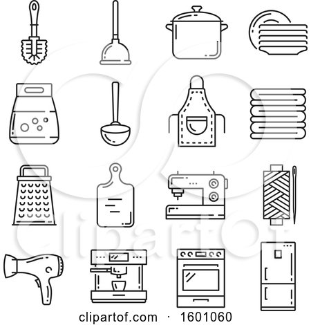 Clipart of Gray Household Icons - Royalty Free Vector Illustration by Vector Tradition SM