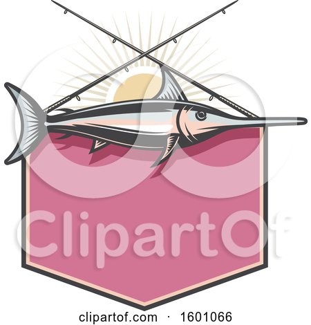 Clipart of a Marlin and Fishing Poles over a Frame - Royalty Free Vector Illustration by Vector Tradition SM
