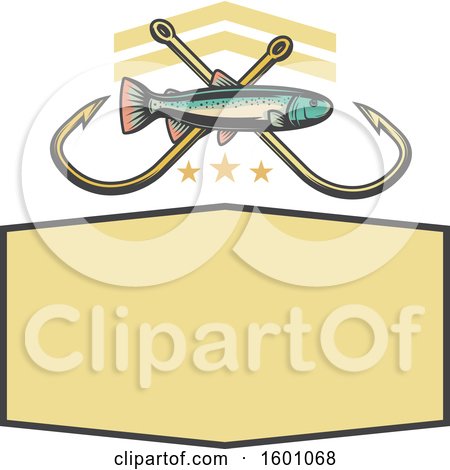 Clipart of a Fish and Crossed Hooks over a Frame - Royalty Free Vector Illustration by Vector Tradition SM