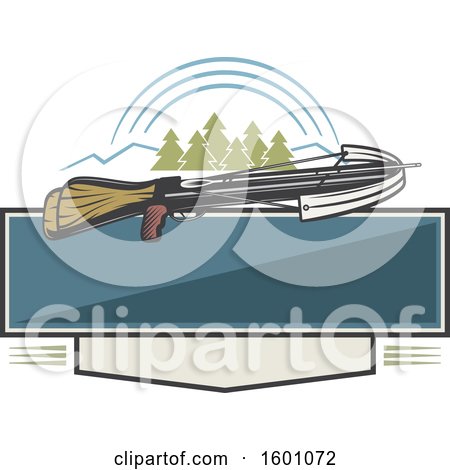 Clipart of a Hunting Cross Bow and Mountains over a Frame - Royalty Free Vector Illustration by Vector Tradition SM