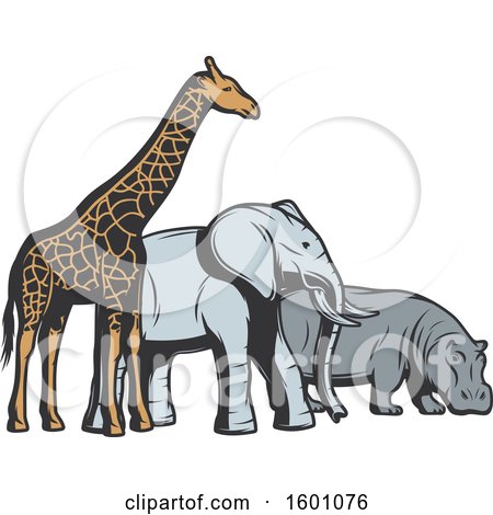 Clipart of a Giraffe, Elephant and Hippo - Royalty Free Vector Illustration by Vector Tradition SM