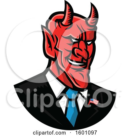 Clipart of a Devil Politician or Business Man Wearing an American Flag Pin - Royalty Free Vector Illustration by patrimonio