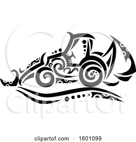 Clipart of a Tribal Black and White Backhoe - Royalty Free Vector Illustration by patrimonio