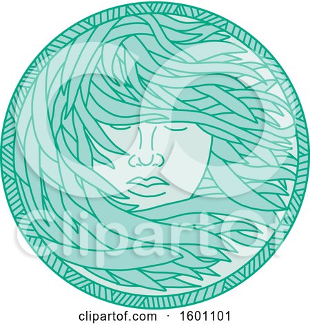 Clipart of a Polynesian Woman with Long Flowing Sea Kelp Hair - Royalty Free Vector Illustration by patrimonio