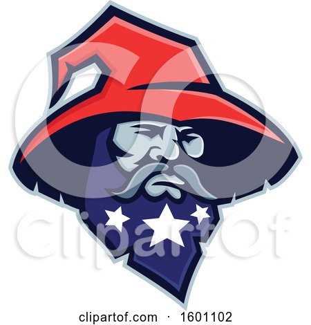 Clipart of a Wizard Wearing a Red Hat, with Stars on His Beard - Royalty Free Vector Illustration by patrimonio