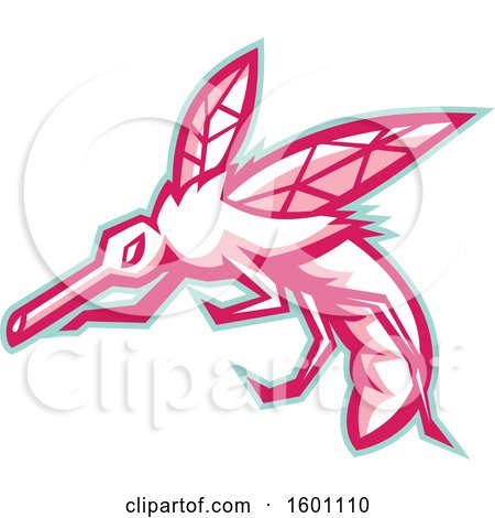 Clipart of a Pink Mosquito with a Blue Outline - Royalty Free Vector Illustration by patrimonio
