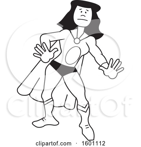 Clipart of a Cartoon Black and White Female Super Hero - Royalty Free Vector Illustration by Johnny Sajem