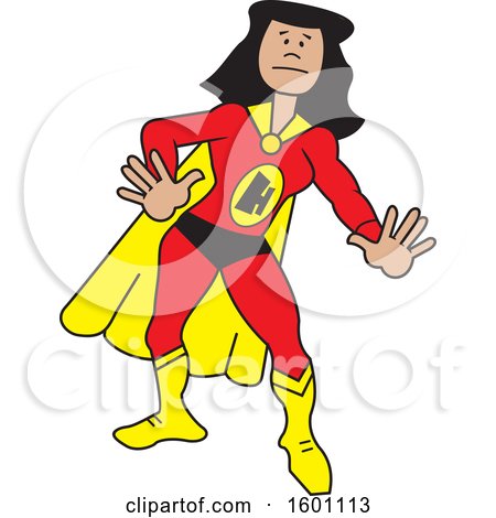 Clipart of a Cartoon Black Female Super Hero with a Letter H on Her Suit - Royalty Free Vector Illustration by Johnny Sajem