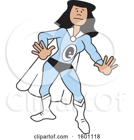 Clipart of a Cartoon Black Captain Environment Female Super Hero with a Letter E on Her Suit - Royalty Free Vector Illustration by Johnny Sajem