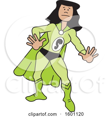 Clipart of a Cartoon Black Captain Safety Female Super Hero with a Letter S on Her Suit - Royalty Free Vector Illustration by Johnny Sajem