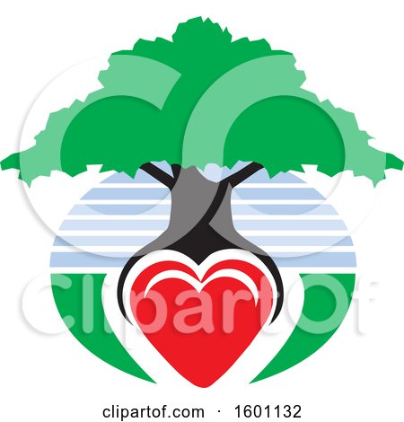 Clipart of a Family Tree with a Heart As the Roots and Sky - Royalty Free Vector Illustration by Johnny Sajem