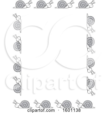 Clipart of a Border of Cartoon Grayscale Snails - Royalty Free Vector Illustration by Johnny Sajem