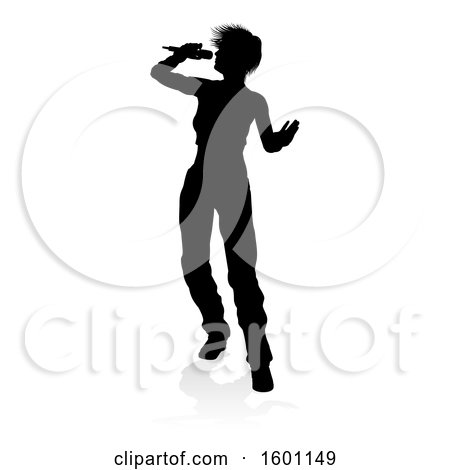 Clipart of a Silhouetted Female Singer, with a Reflection or Shadow, on a White Background - Royalty Free Vector Illustration by AtStockIllustration