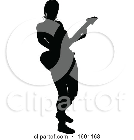 Clipart of a Silhouetted Female Guitarist - Royalty Free Vector Illustration by AtStockIllustration