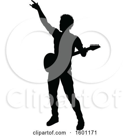 Clipart of a Silhouetted Male Guitarist - Royalty Free Vector Illustration by AtStockIllustration