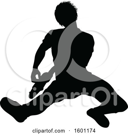 Clipart of a Silhouetted Male Guitarist - Royalty Free Vector Illustration by AtStockIllustration