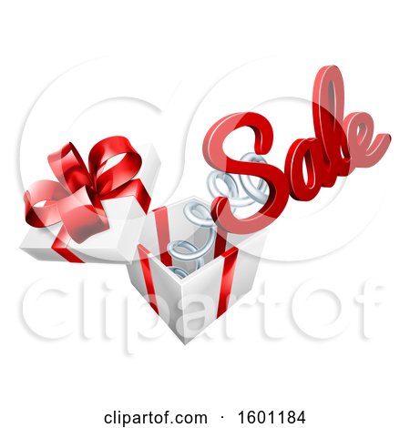 Clipart of 3d Sale Text Springing out of a Gift Box - Royalty Free Vector Illustration by AtStockIllustration