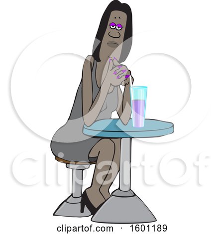 Clipart of a Cartoon Black Woman Sitting with a Cocktail at a Table - Royalty Free Vector Illustration by djart