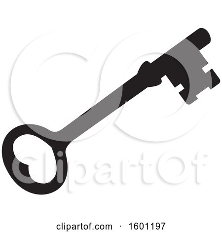 Clipart of a Black and White Heart Skeleton Key - Royalty Free Vector Illustration by Johnny Sajem