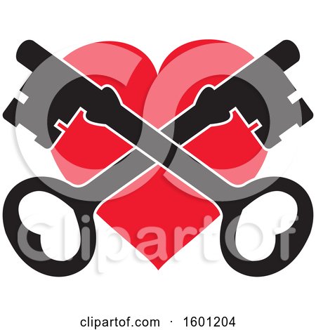 Clipart of a Red Heart with Crossed Skeleton Keys - Royalty Free Vector Illustration by Johnny Sajem
